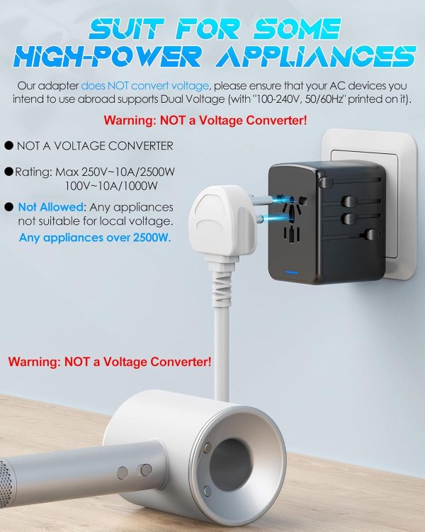 Universal Travel Adapter, 6.0A 30W International Power Adapter, 5 USB C/A Ports + AC Outlets for All USB Devices, Type I C G A Plugs 110V 220V A/C, European Travel Plug Adapter for 200+ Countries - Image 5