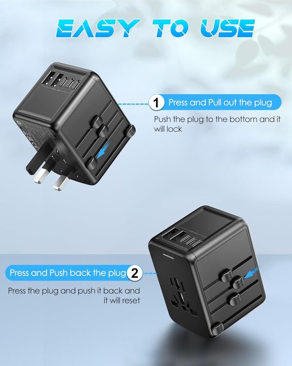 Universal Travel Adapter, 6.0A 30W International Power Adapter, 5 USB C/A Ports + AC Outlets for All USB Devices, Type I C G A Plugs 110V 220V A/C, European Travel Plug Adapter for 200+ Countries - Image 7